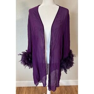 Vintage Playboy Intimates Silk‎ Feather Sheer Robe Embellished Logo Y2k Purple M